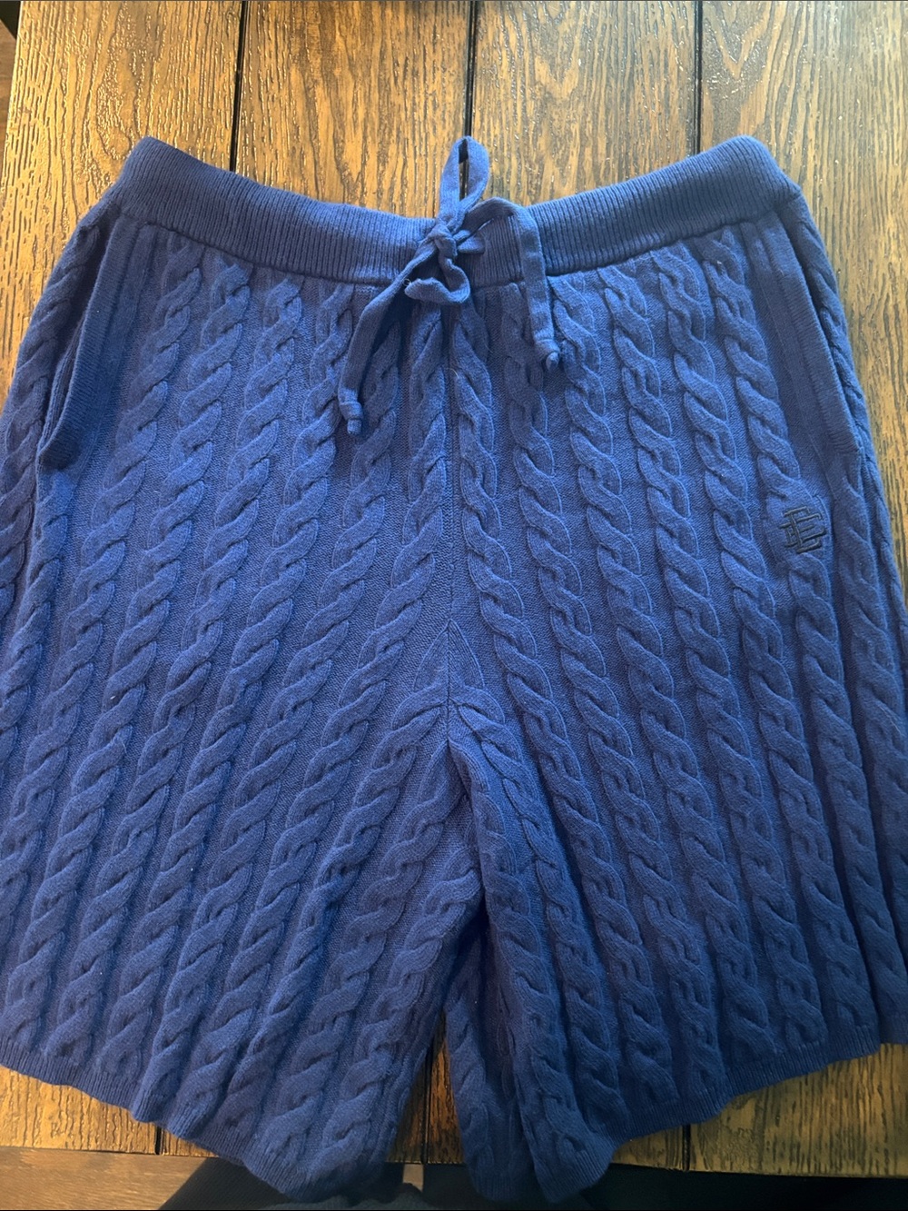 Eric Emanuel Navy Cable Knit Drawstring Shorts
